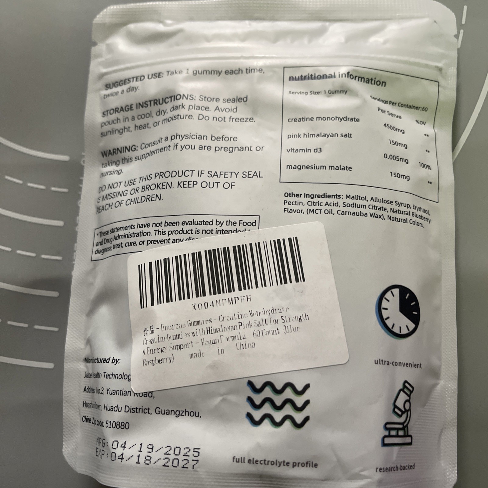 ENERZAA Creatine Gummies Blue Razz Flavor 180g 30 Day Supply