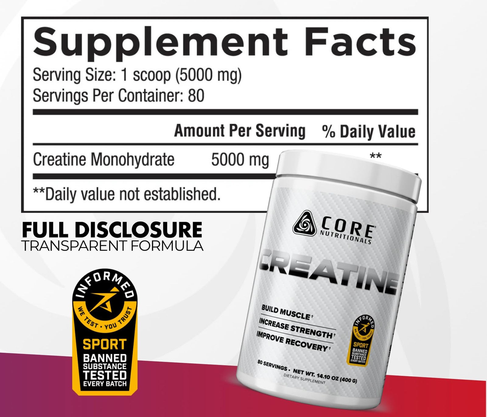 Creatine Monohydrate | Increase Strength, Build Muscle, Improve Recovery | 5g…