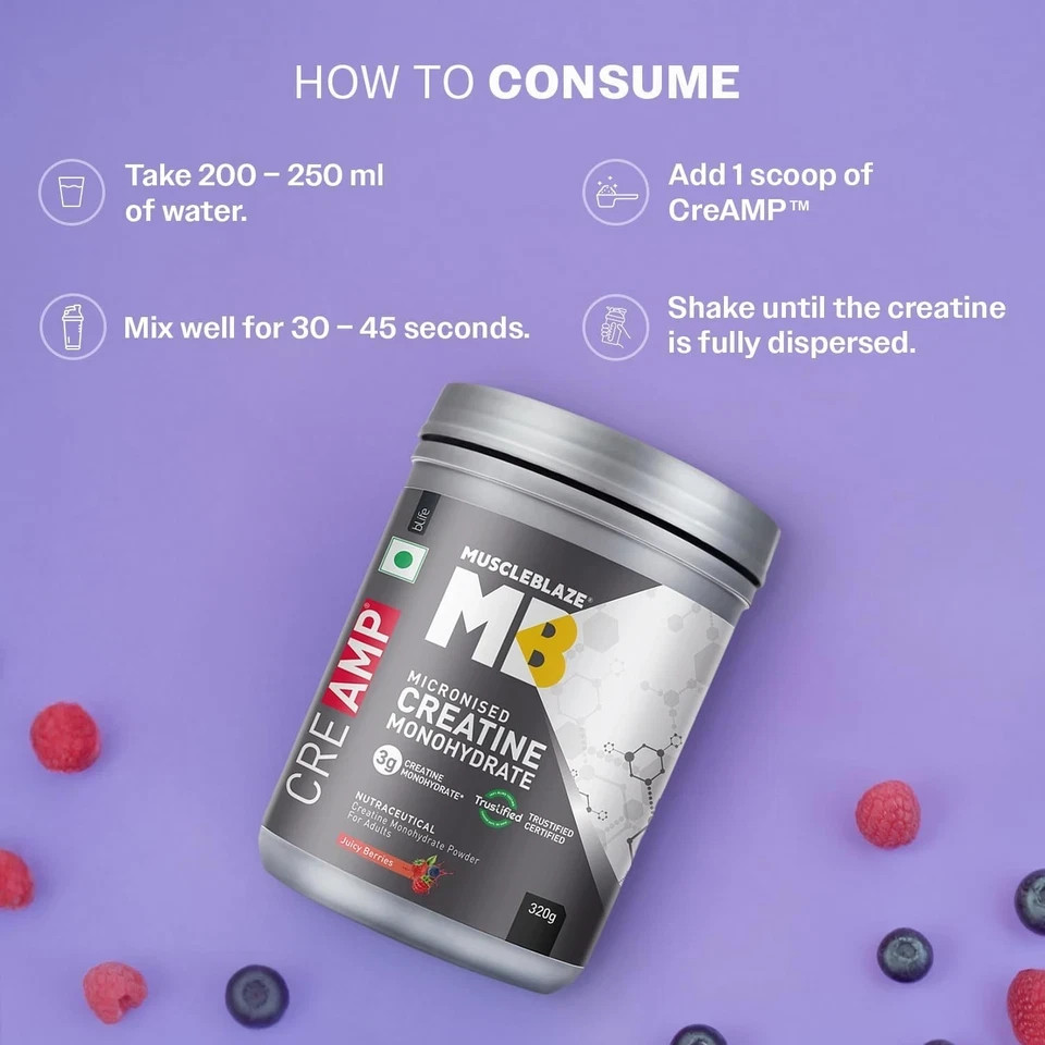 MuscleBlaze Micronised Creatine Monohydrate CreAMP Powder 80 Servings, 320g