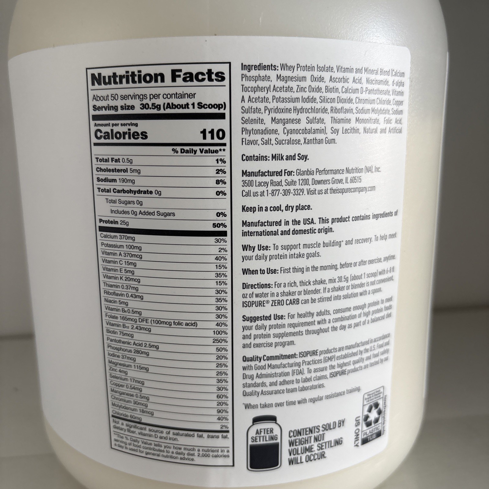 Isopure Zero Carb 25G Whey Protein Isolate,Vanilla 3.47lb Zero Sugar, Exp 2/2027