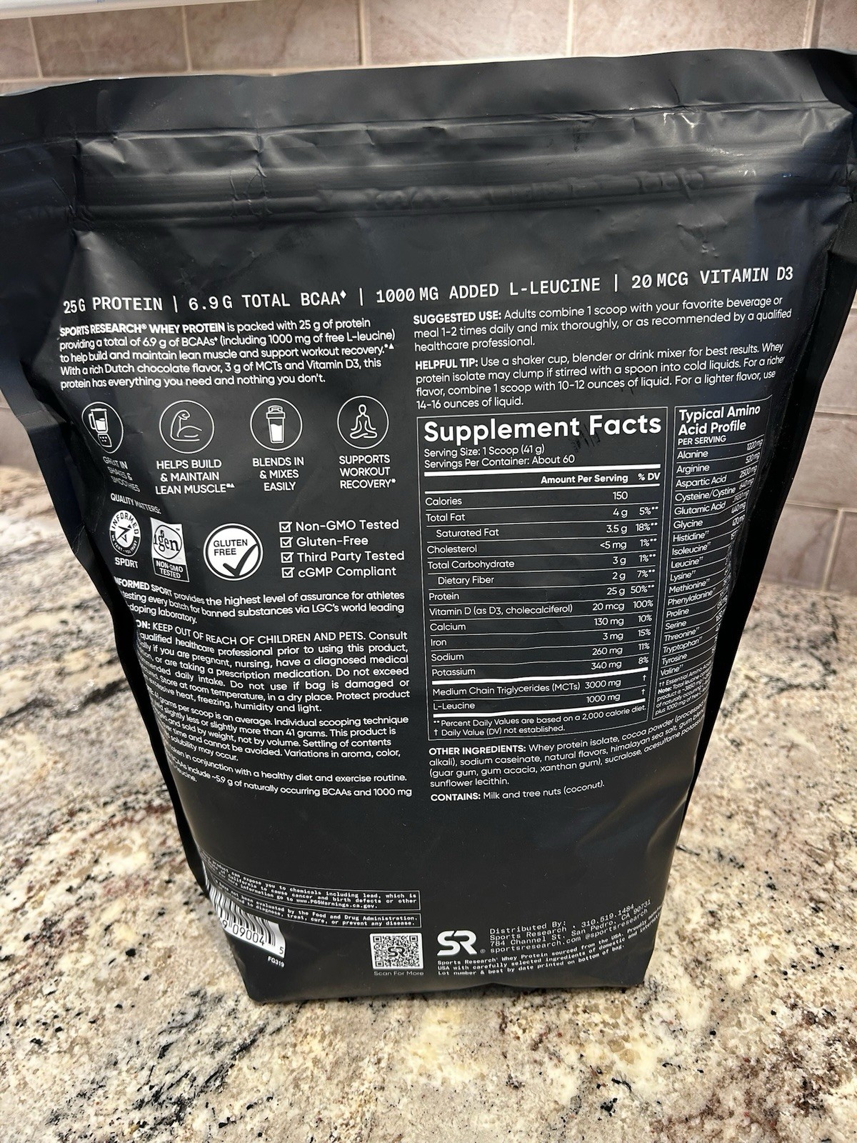 Sports Research Whey Protein Isolate Dutch Chocolate 5.42 lb Non-GMO Gluten-Free