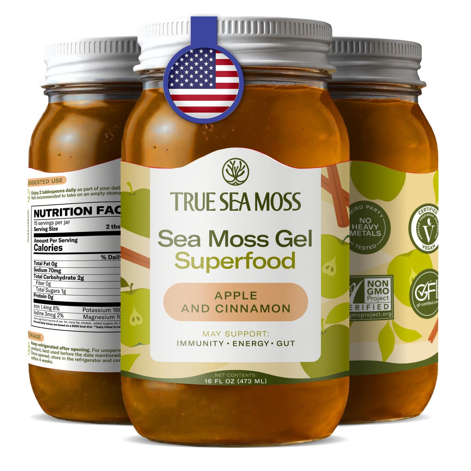 Sea Moss Gel – USA Made, Wildcrafted, Apple Cinnamon, Fresh Fruits & Vegetabl…