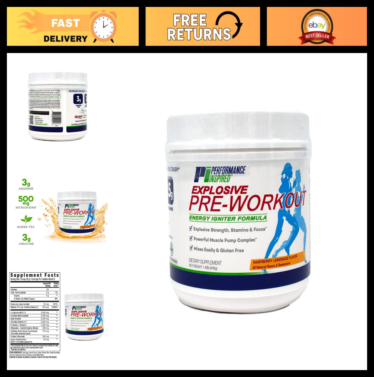 All-Natural Pre-Workout Powder – Vegan, Gluten-Free, Citrulline, Nitrosigine, Be
