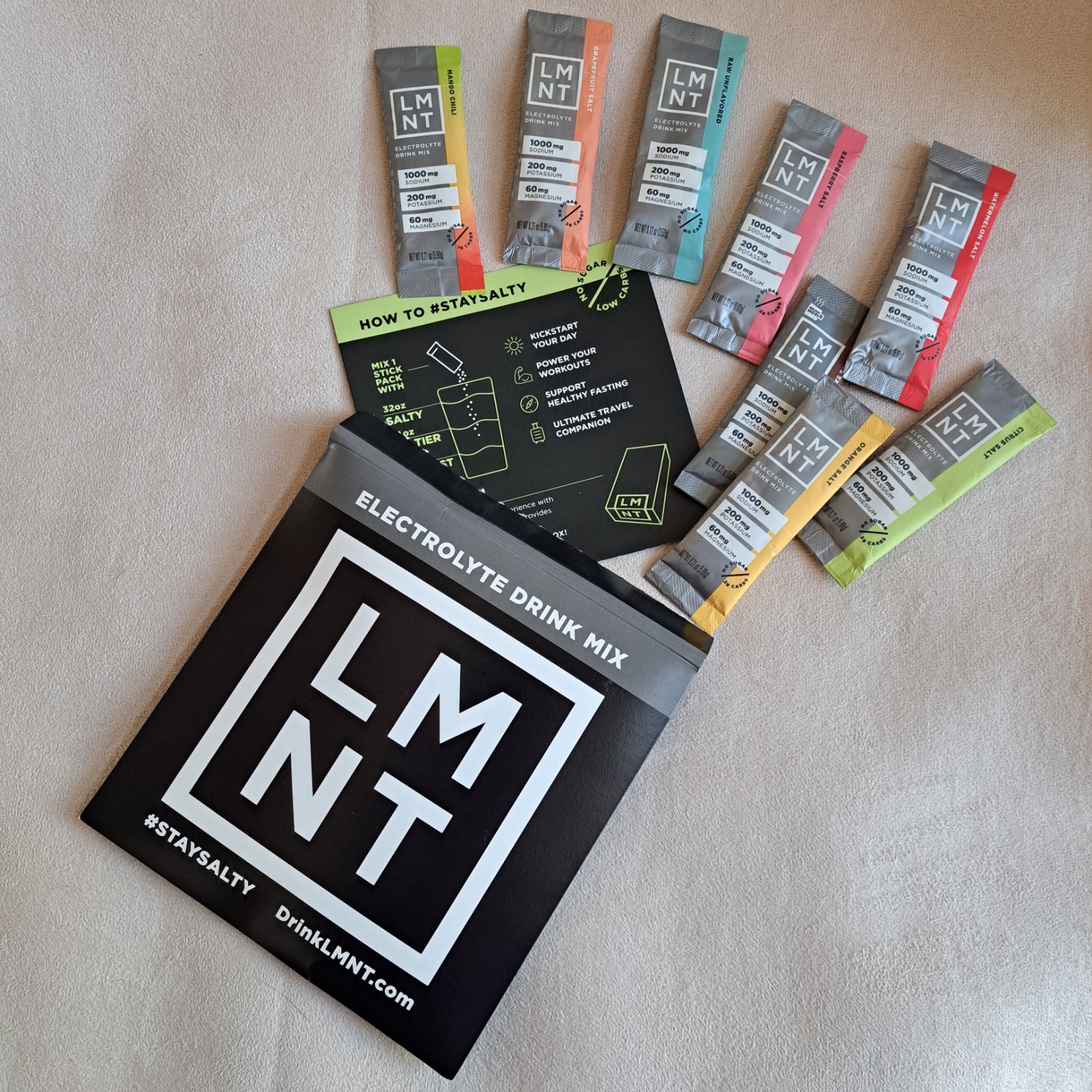 LMNT Electrolyte Drink Mix Sampler Set – 8 Flavor Packets EXP: 04/26