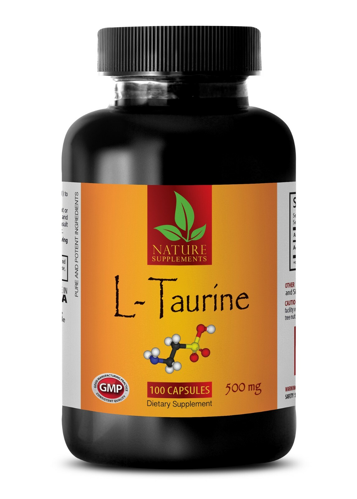 L-Taurine Powder 500mg. Promotes Longevity. Pure Amino Acid – 1 B, 100 Capsules