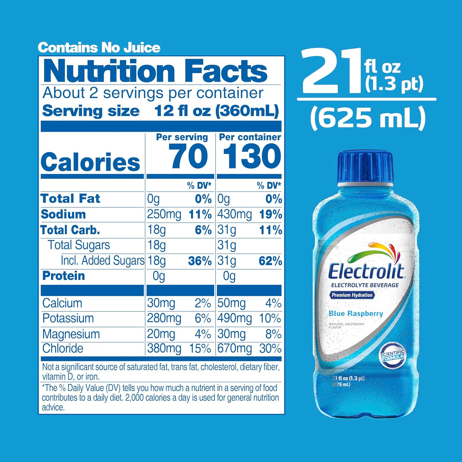 Electrolit, Electrolyte Beverage, Blue Raspberry, 21 Fl Oz Bottle (Pack of 12)