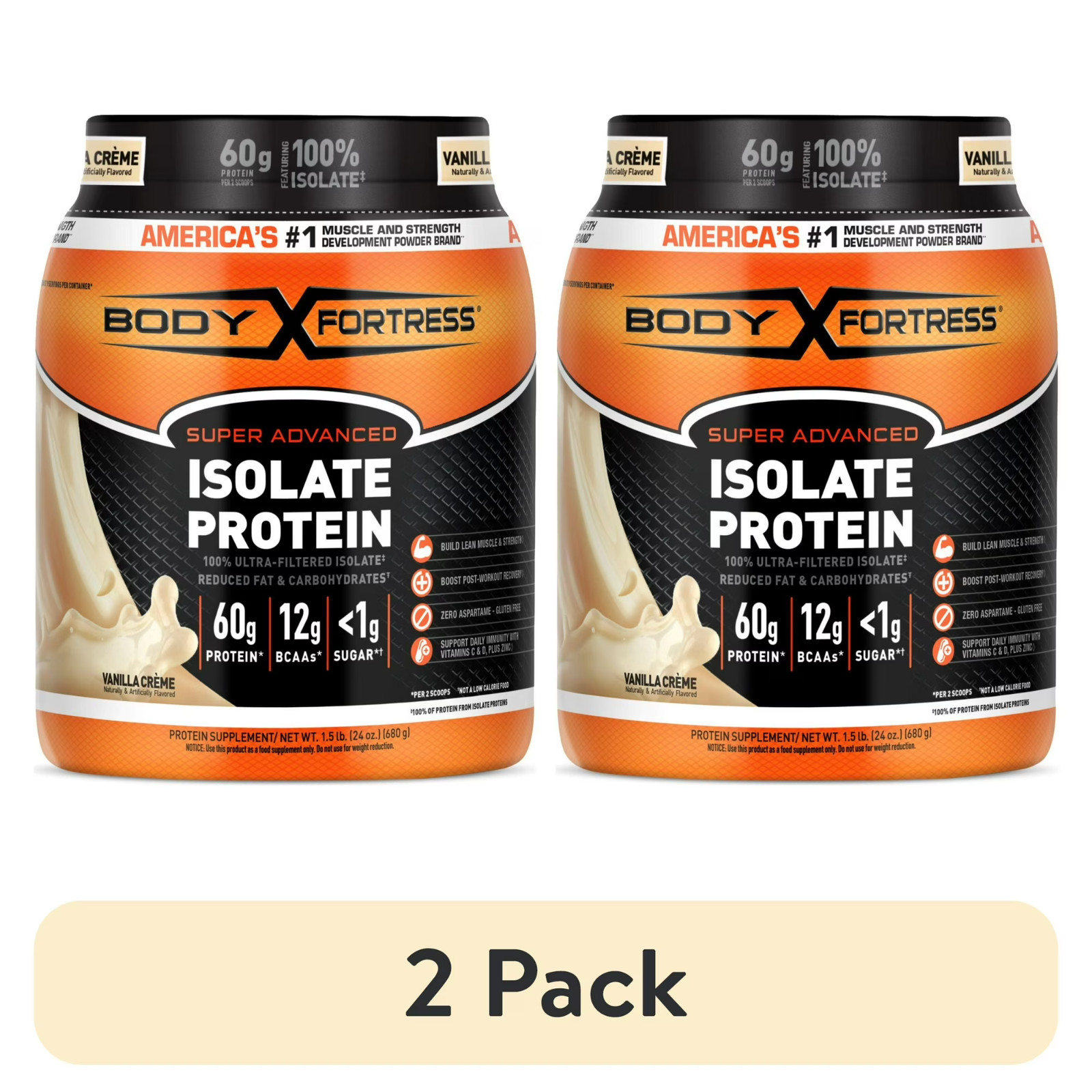 2 Pack Body Fortress Super Advanced 100% Ultra-filtered Isolate Vanilla 1.5 lbs