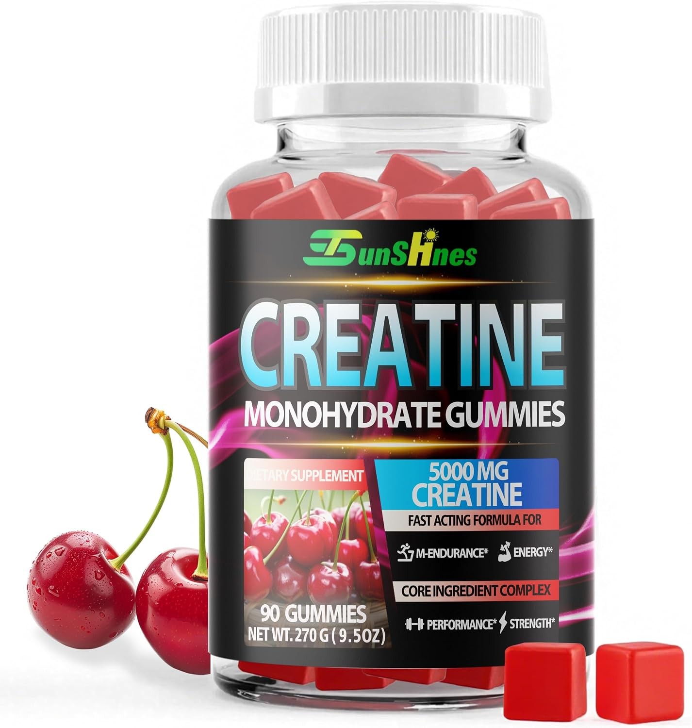 Creatine Monohydrate Gummies 5g (5000mg), Sugar-Free Creatine, Pre-Workout Energ
