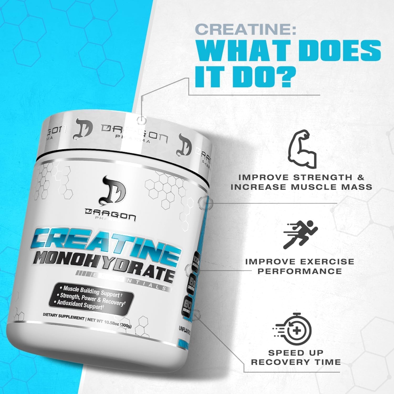 DRAGON PHARMA Bulk Creatine Monohydrate, Aid Muscle Recovery, Post-Workout Su…