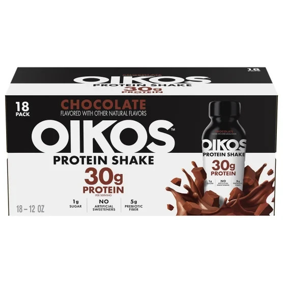 HIGH PROTEIN SHAKE 30G OIKOS DRINKS CHOCOLATE SHAKES LOW SUGAR MUSCLE GAIN 18 PK