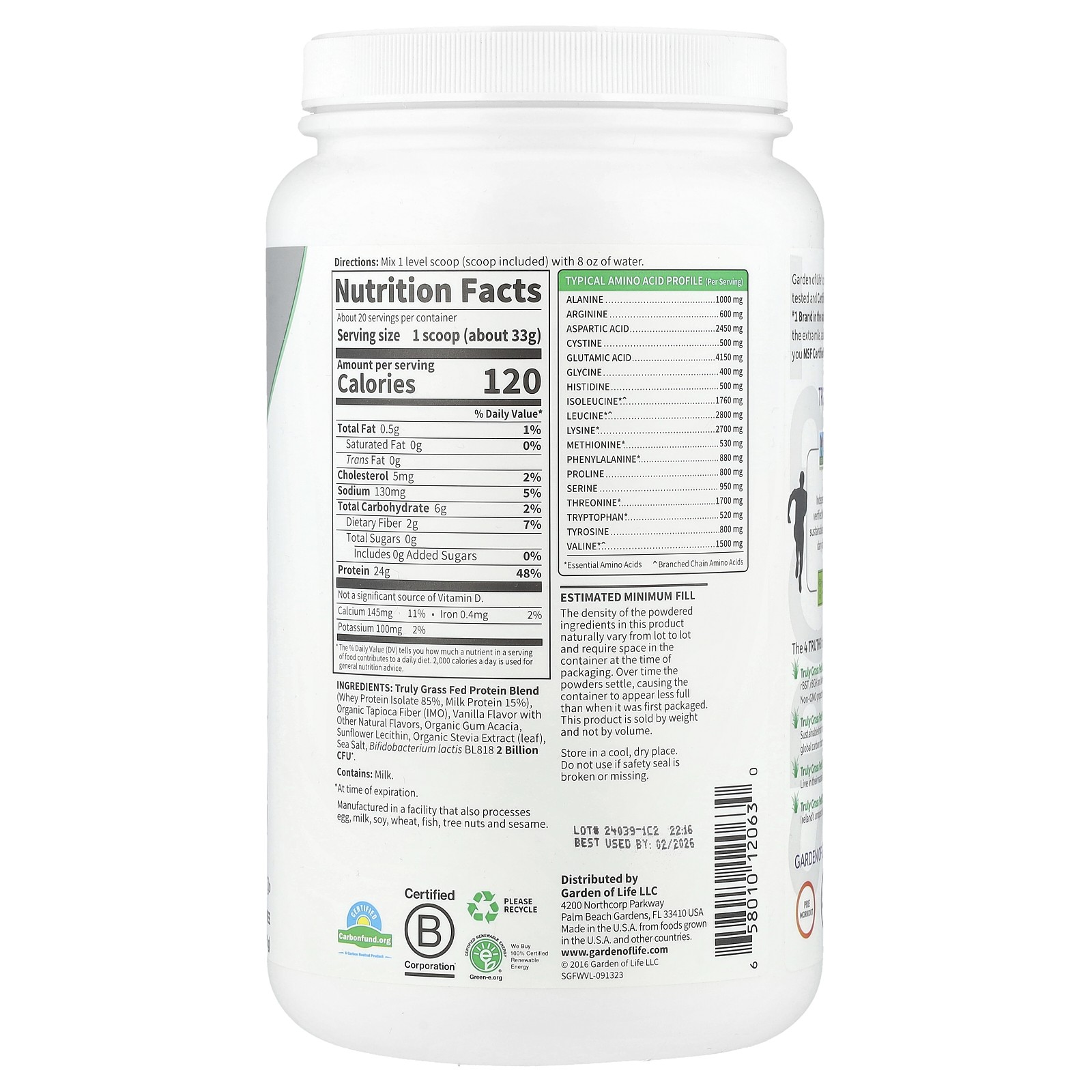 Sport, Certified Grass Fed Whey, Vanilla, 22.57 oz (640 g)