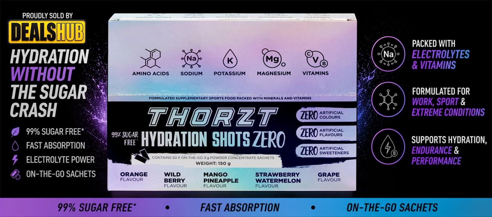 THORZT SSSFZERO – 50 x 3gm Sachets Sugar Free Solo Shots 5 Flavours Mixed Pack