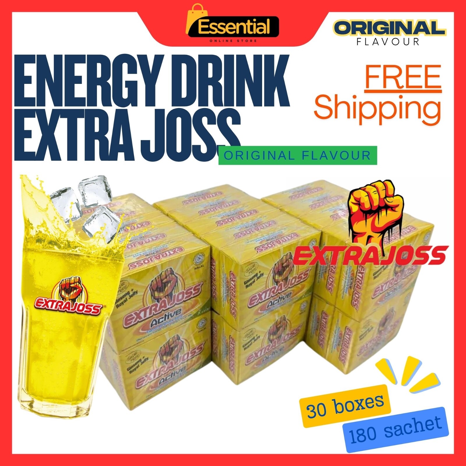 EXTRA JOSS Original Flavour 30 boxes (180 Sachets) Energy Drink Powder Booster