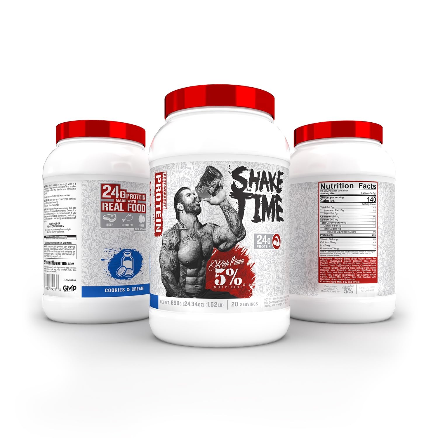 5% Nutrition Rich Piana Shake Time | 24g Animal Based Protein Drink | Grass-Fed