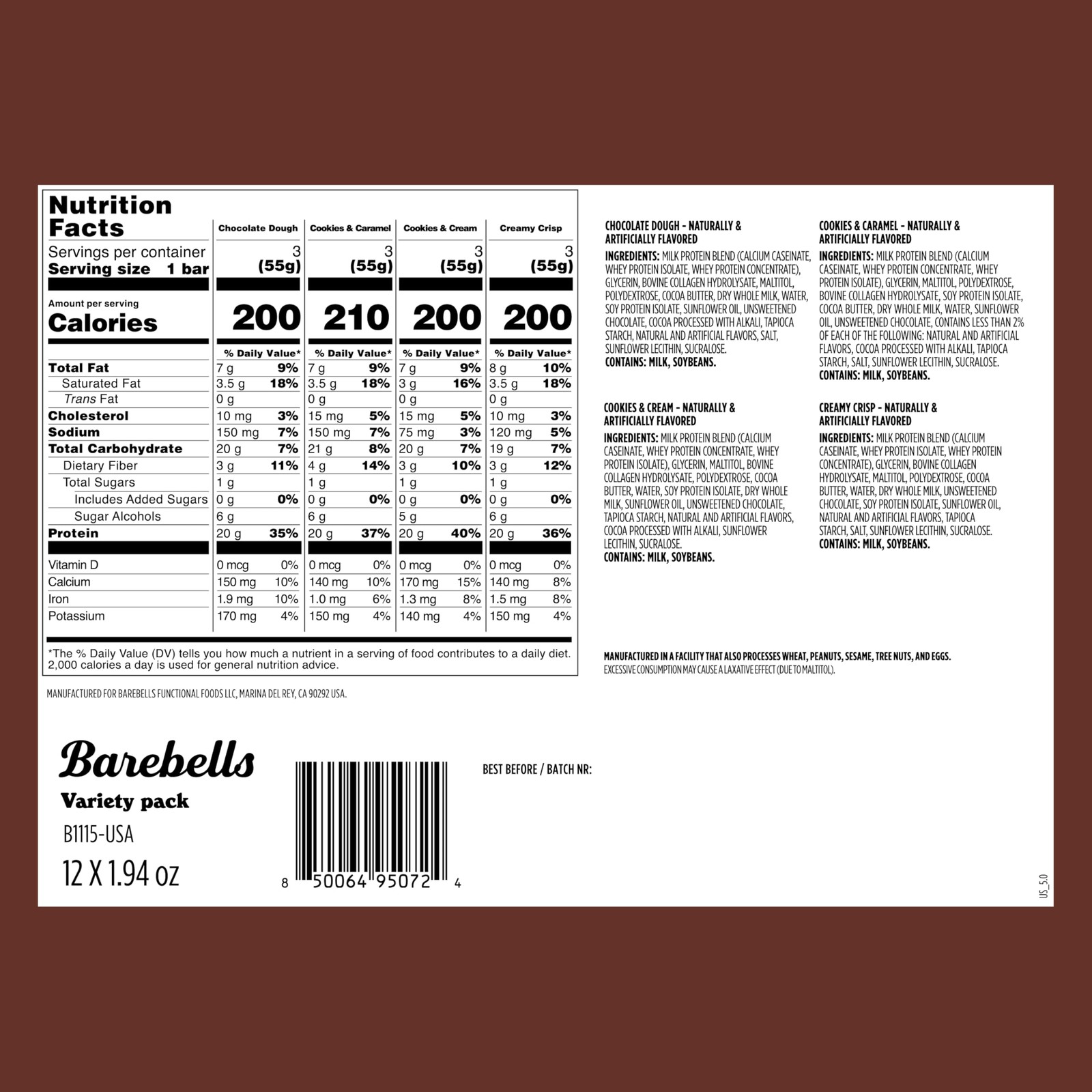 Barebells Bars Peoples Choice Variety 12 Bars Nutritious Snacks 20G Of –