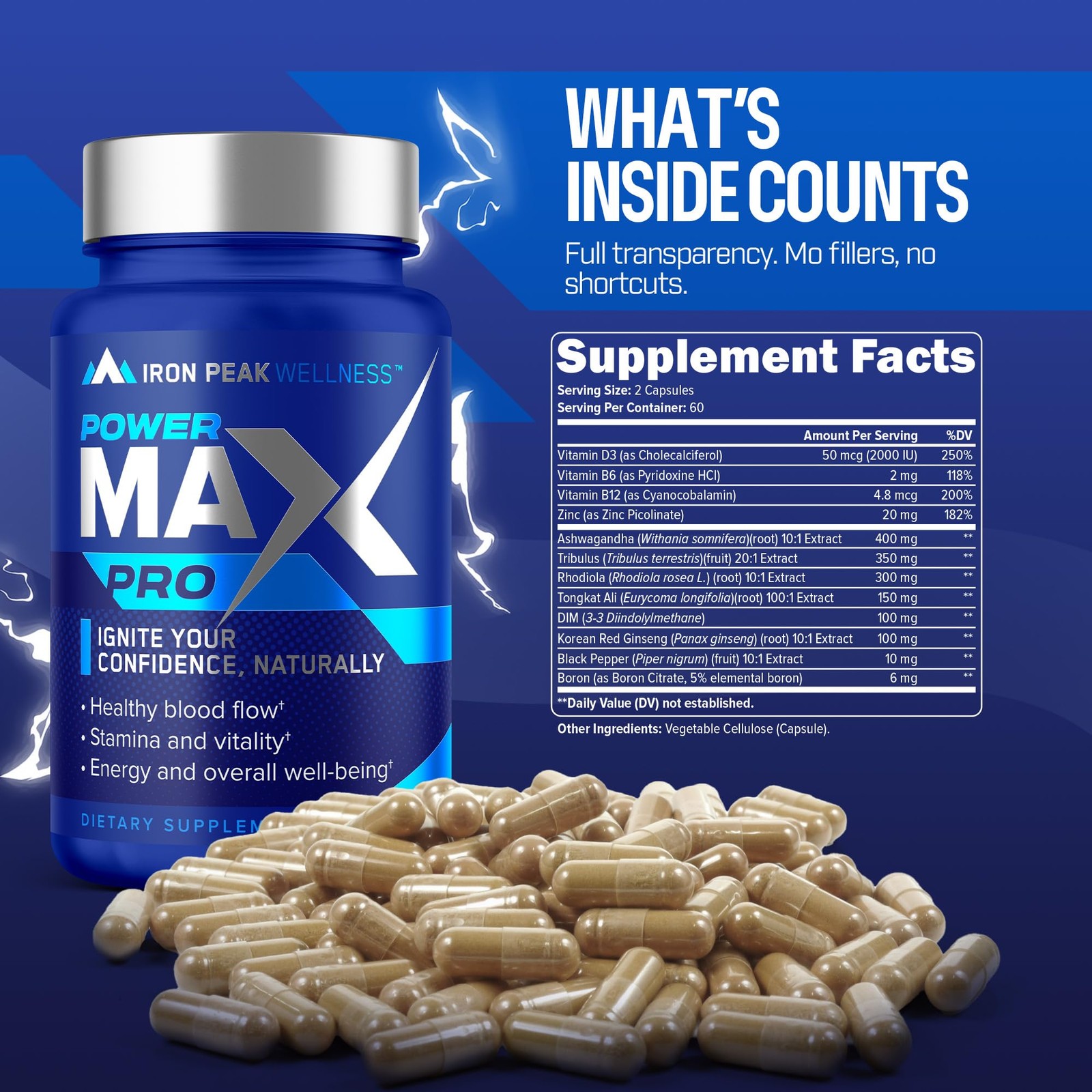 Testosterone Booster Pills for Men – Male 120 Count (Pack of 1), Blue