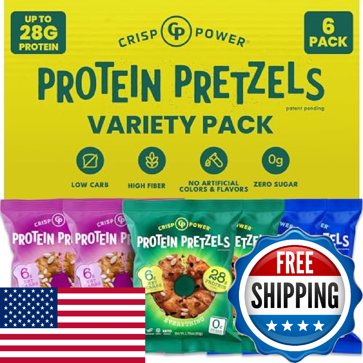 Crisp Power Protein Pretzels Variety Pack Sea Salt Vegan Keto Snack Plant Based