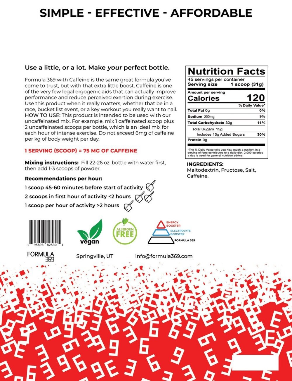 Formula 369 Endurance Fuel Drink Mix With Caffeine 3lb Bag for Endurance Sports