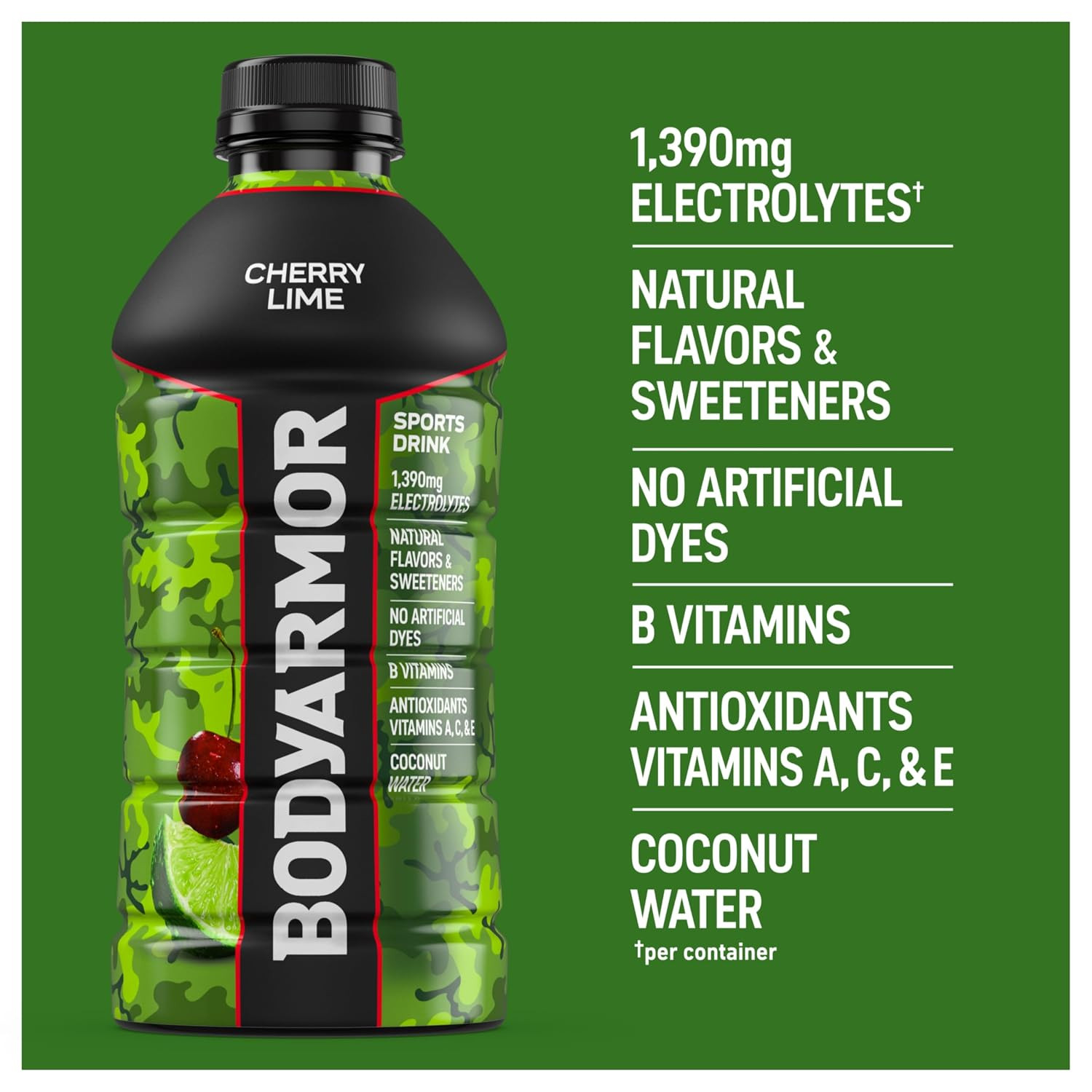 BODYARMOR Cherry Lime Sports Drink, Electrolyte Hydration, 15 Pack 28 Fl Oz