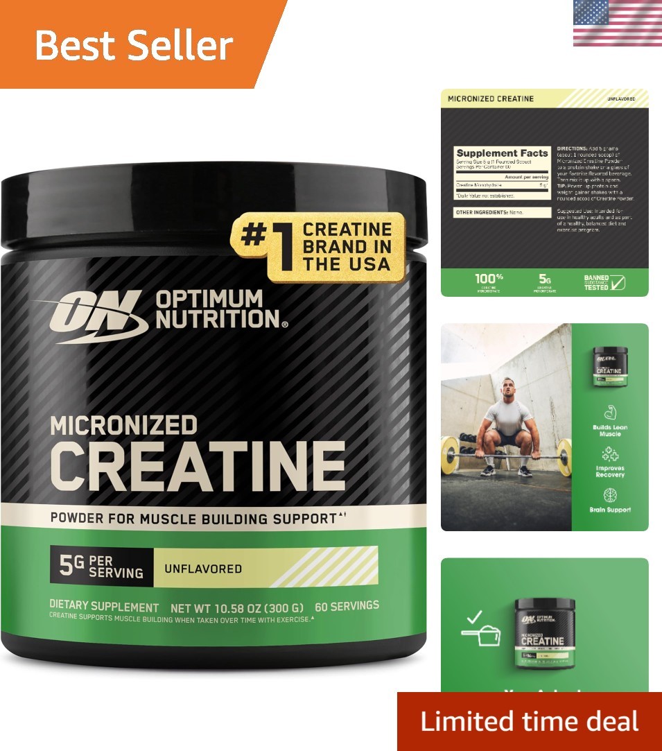 Micronized Creatine Monohydrate Powder, 5g/Serv, Banned Substance Tested
