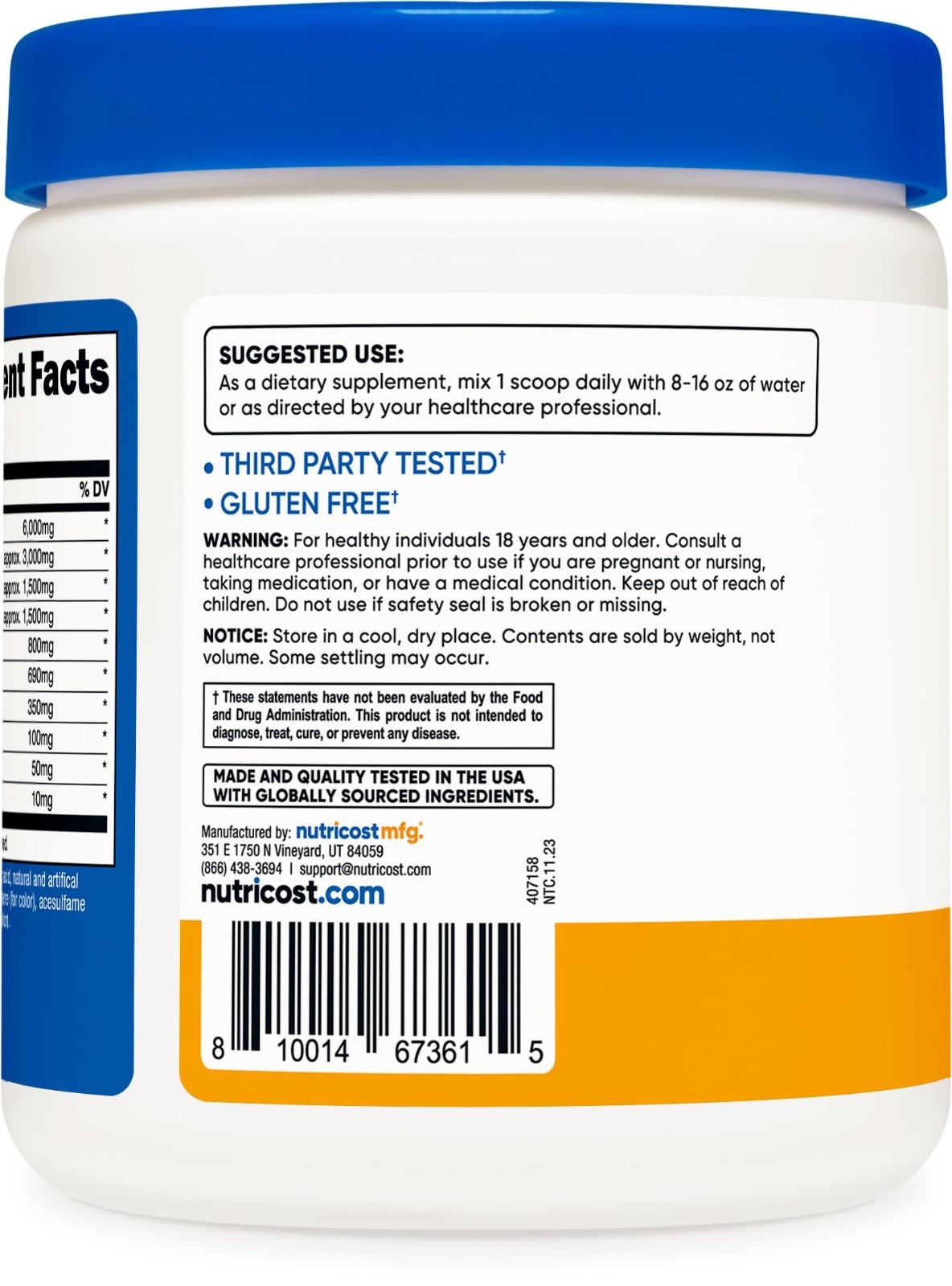 Essential Amino Acids EAA Powder – Peach Mango Flavor, 30 Servings, Non-GMO, Glu