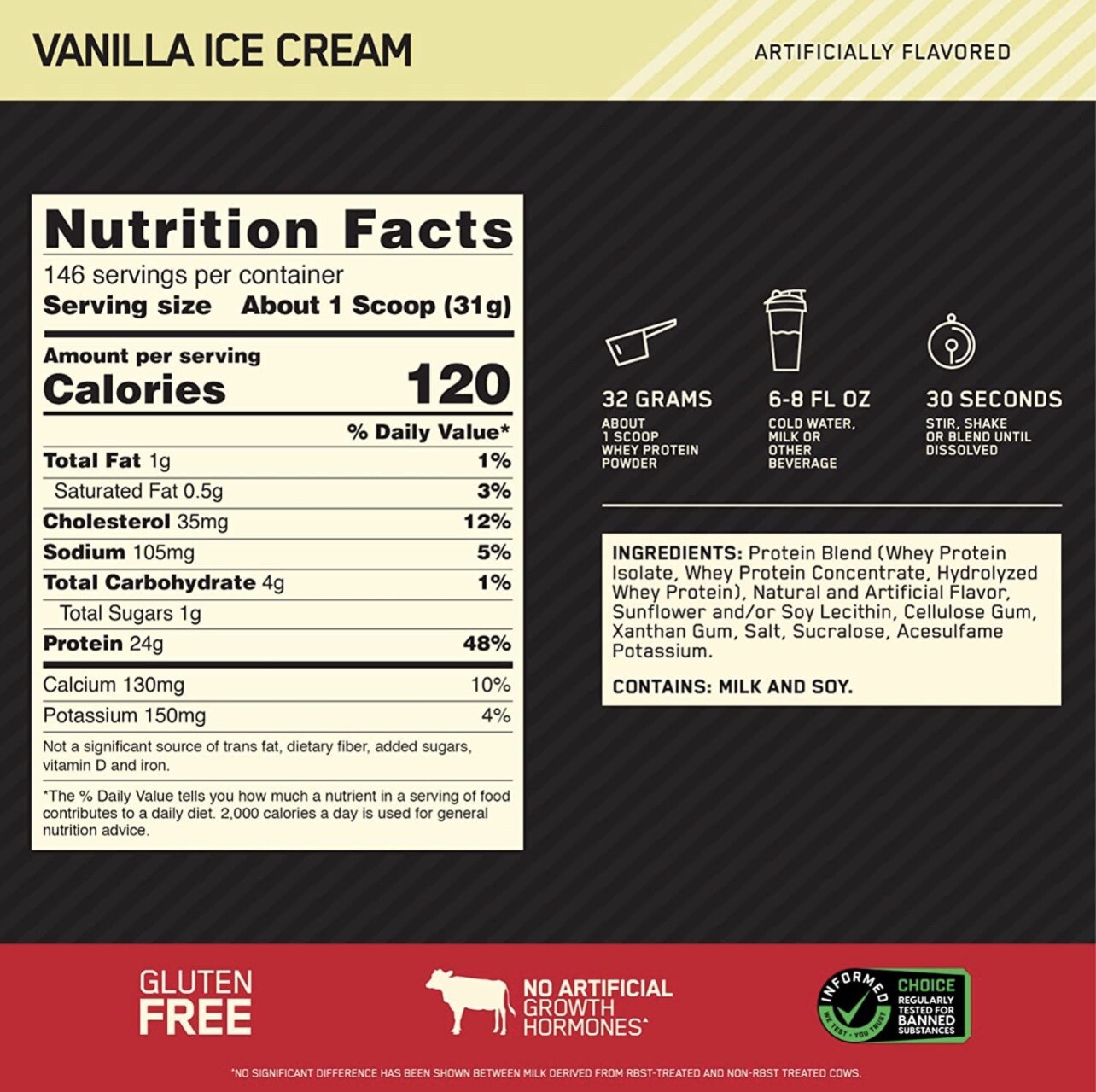 Optimum Nutrition Gold Standard 100% Whey Protein Vanilla Ice Cream 10 lbs
