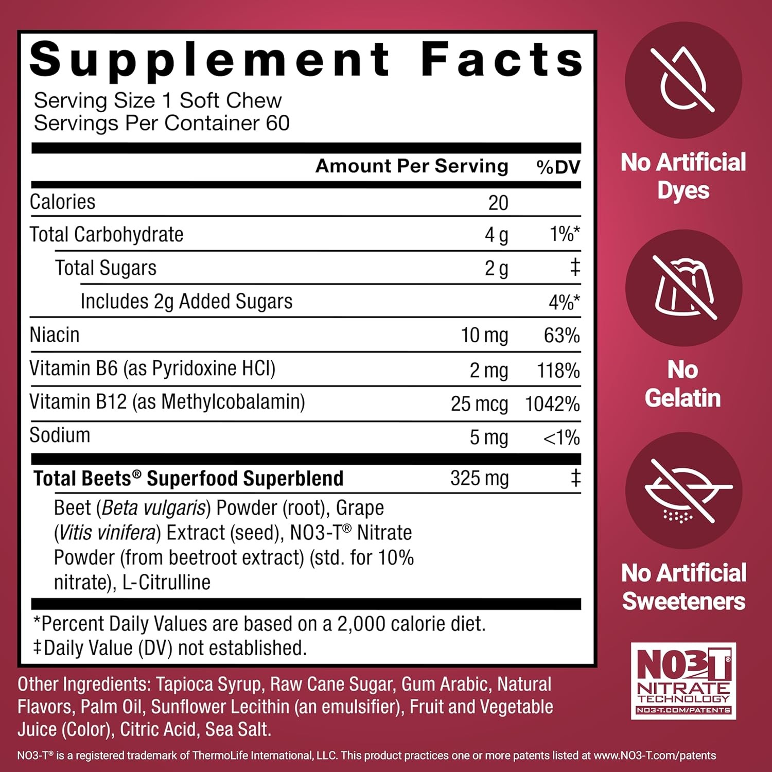 Total Beets Soft Chews – Beetroot Nitrates, L-Citrulline, Grapeseed Extract 60ct
