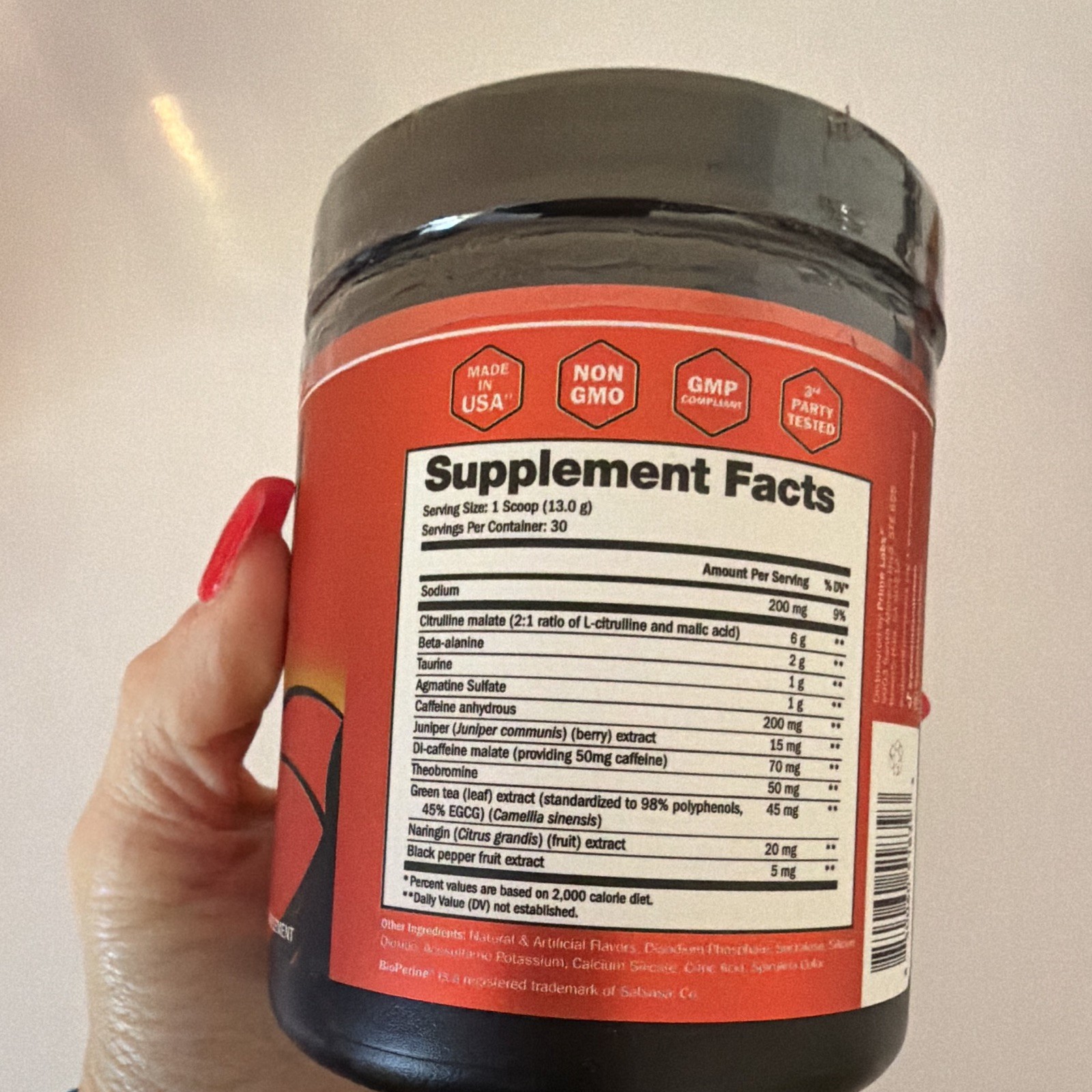 Prime Labs Pre-Workout Powder Blue Surge 30 Servings 13.76oz Non-GMO Exp 04/28