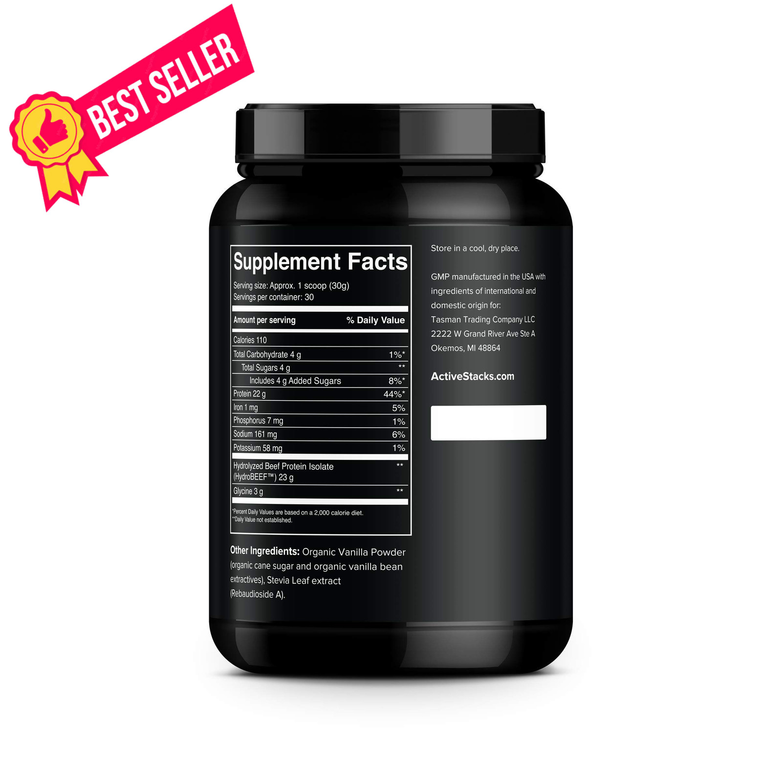 Active Stacks Beef Protein Powder, Vanilla – Dairy Free 2 Pound (Pack of 1)