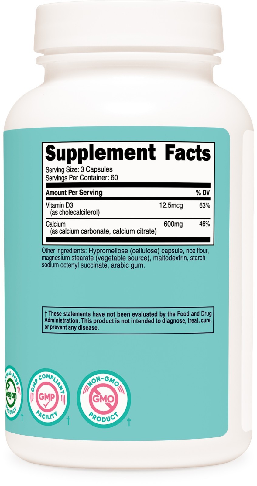 Nutricost Calcium (600mg) + Vitamin D3 (12.5mcg) for Women, 180 Capsules – Vegan