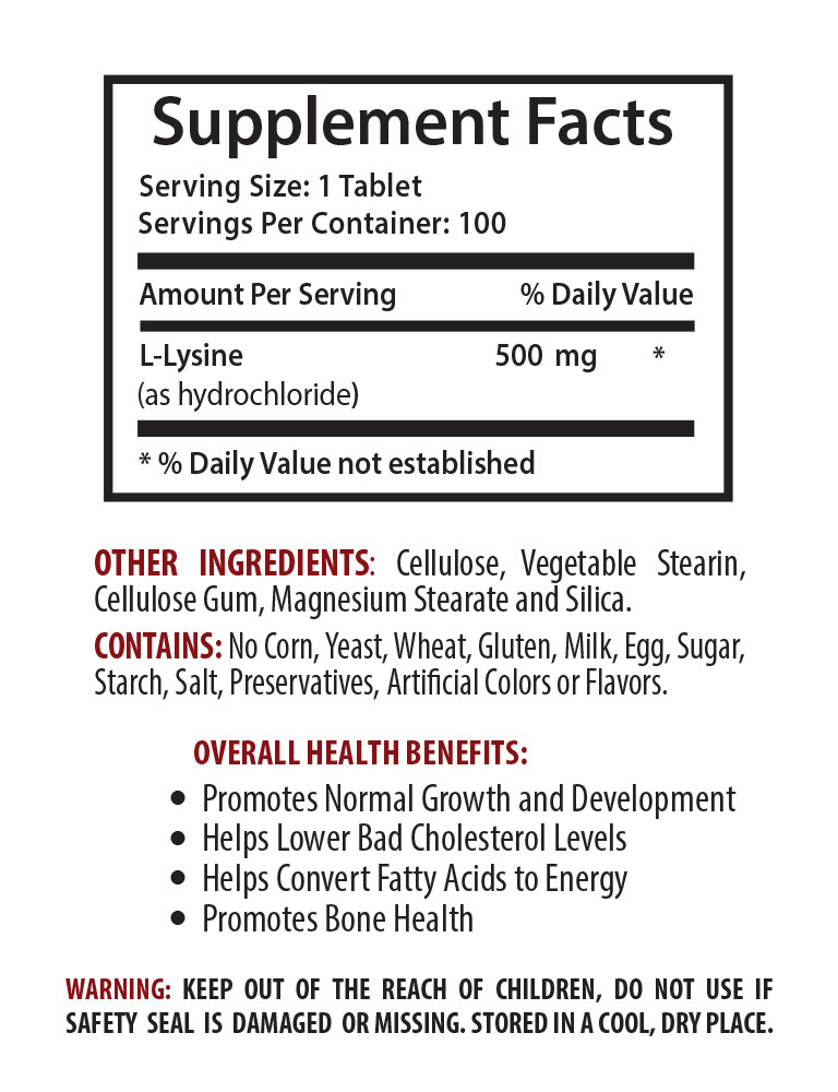 Supplement For Muscle Growth – L-LYSINE 500mg – Mass Gainer Strength – 100 Tabs