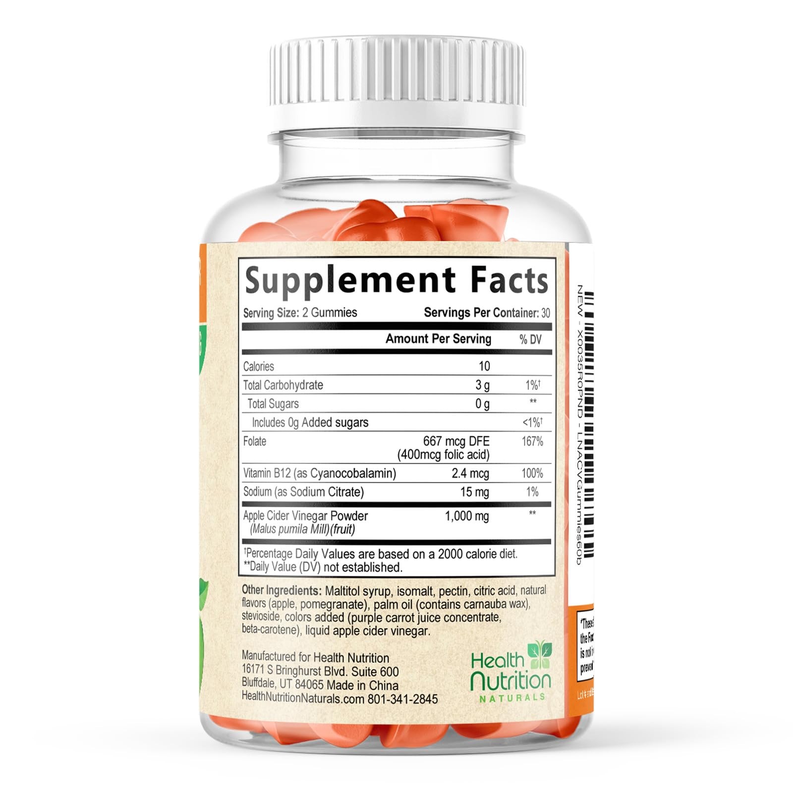 Apple Cider Vinegar Gummies Zero Sugar – Max Strength 60 Count (Pack of 1)