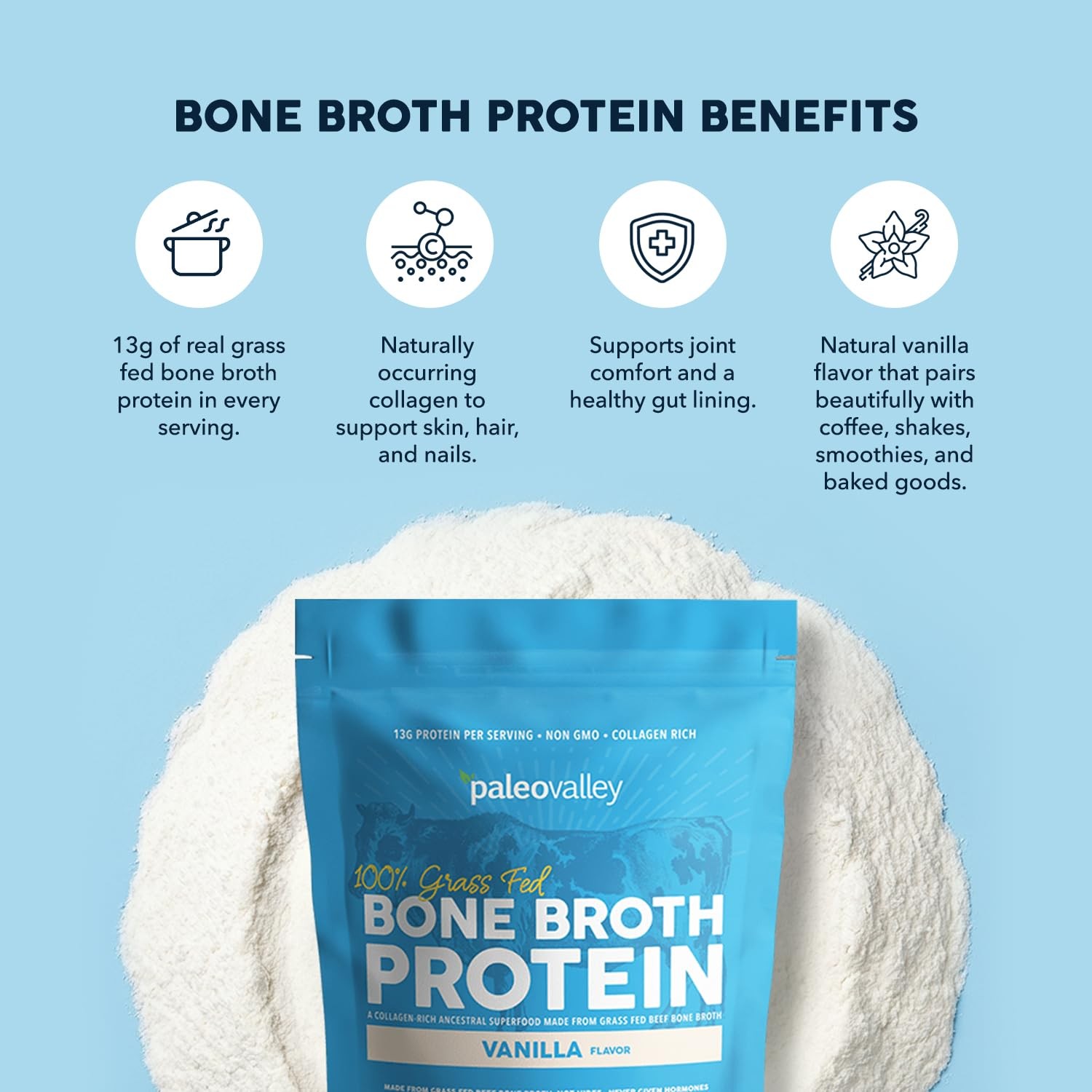 Paleovalley 100% Grass Fed Beef Bone Broth Protein 1.17 Pound (Pack of 1)