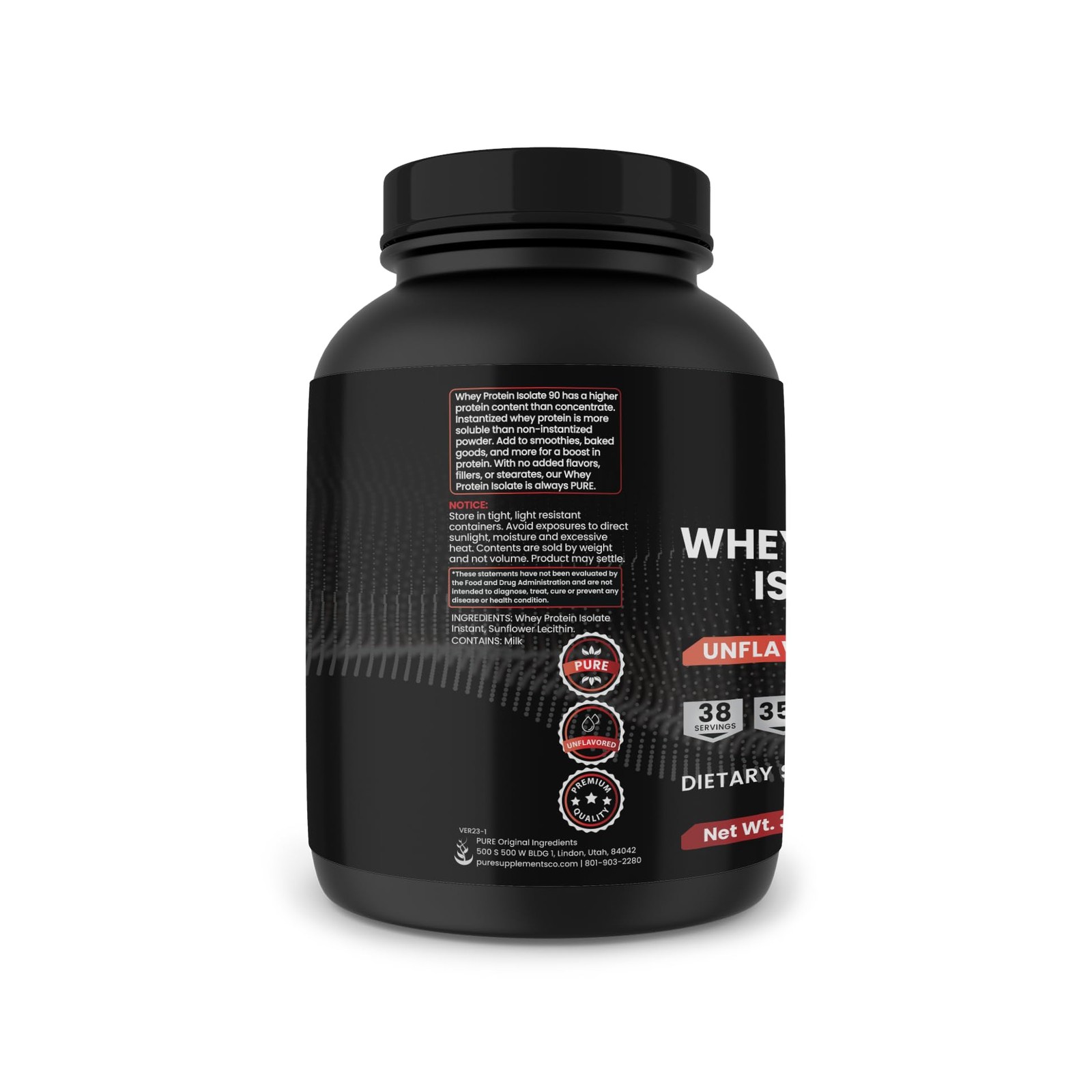 Whey Protein Isolate, 3 lb, Instantized, Unflavored