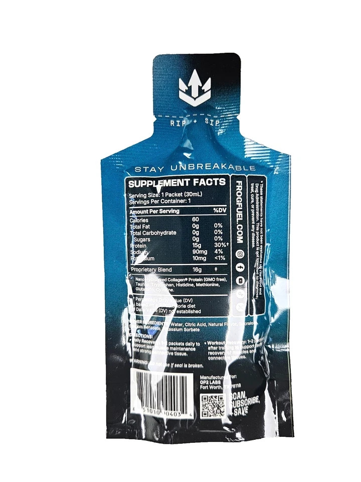 Frog Fuel DAILY RECOVERY PROTEIN Shot NO CAFFEINE 12 pouches BERRY 2028