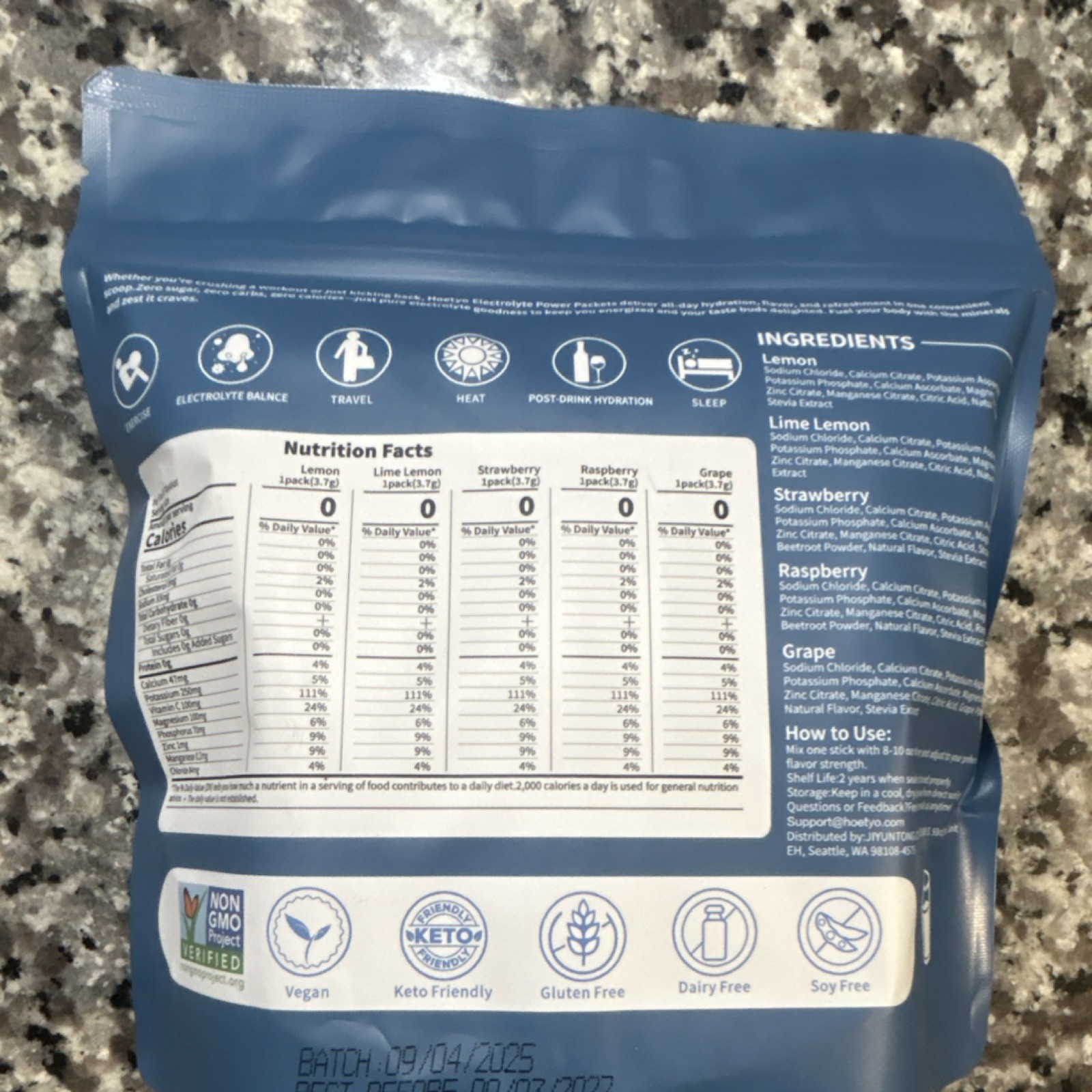 Hoetyo Electrolytes Powder Sugar-Free Variety Pack 30 Sticks Non-GMO Vegan Keto
