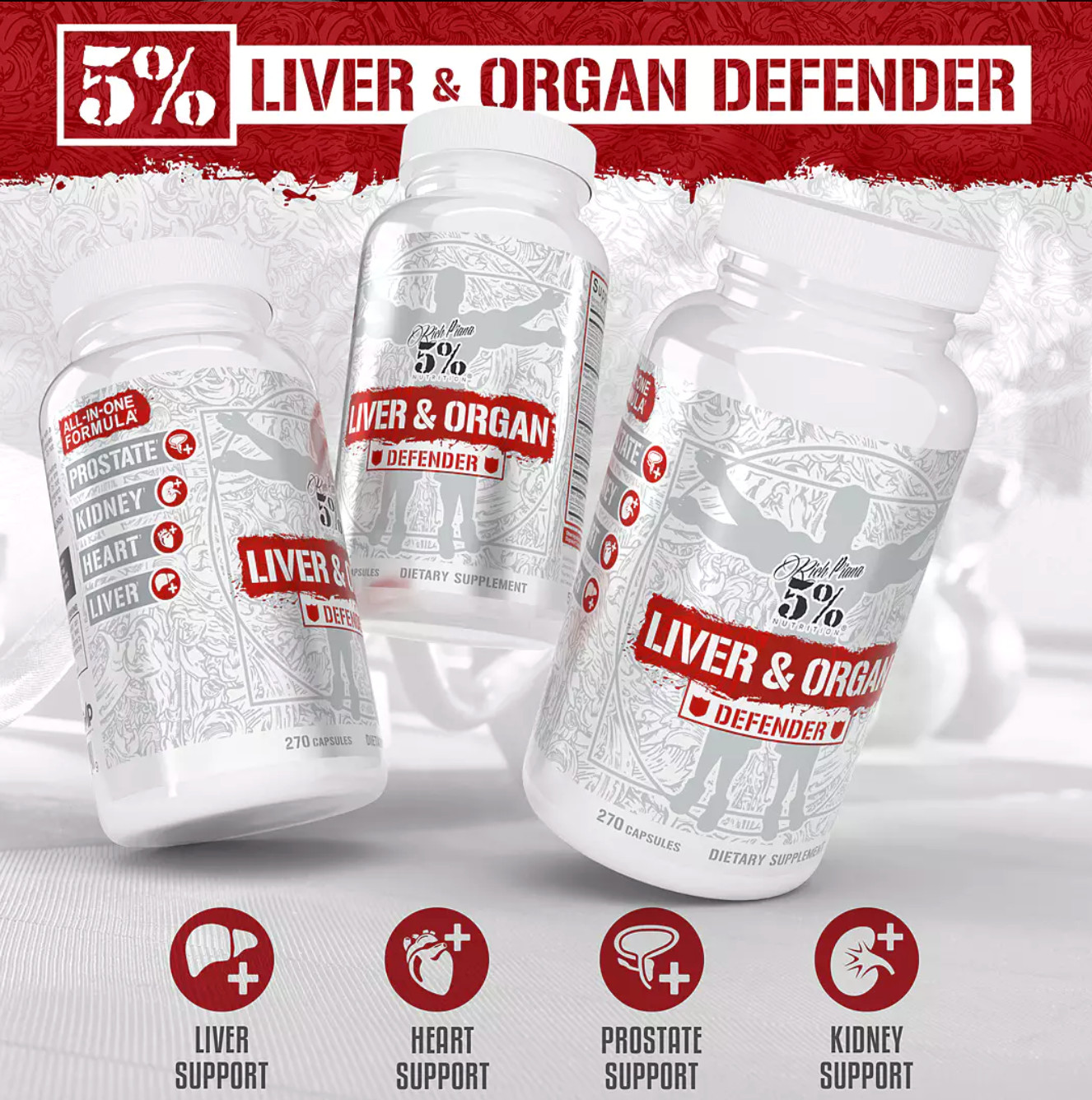 RICH PIANA 5% NUTRITION LIVER AND ORGAN DEFENDER 270 Capsules Cycle Support PCT