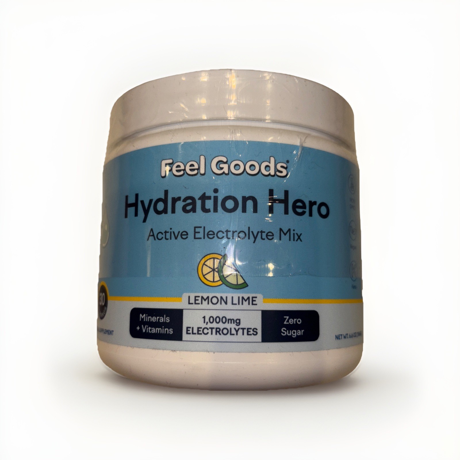 FEEL GOODS LEMON LIME Electrolytes 30 Servings minerals + vitamins BB 04/26