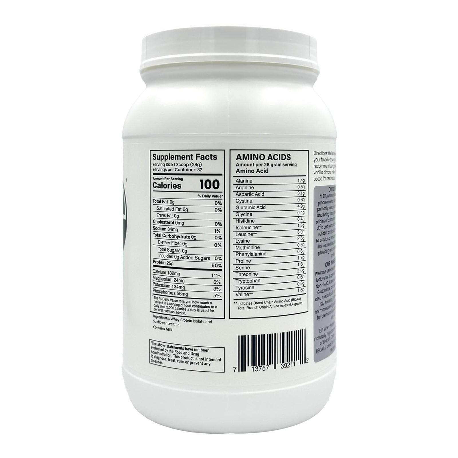 E1P Whey Protein Isolate 2lbs (32 Servings) Unflavored, Non-GMO, Cold-Processed,