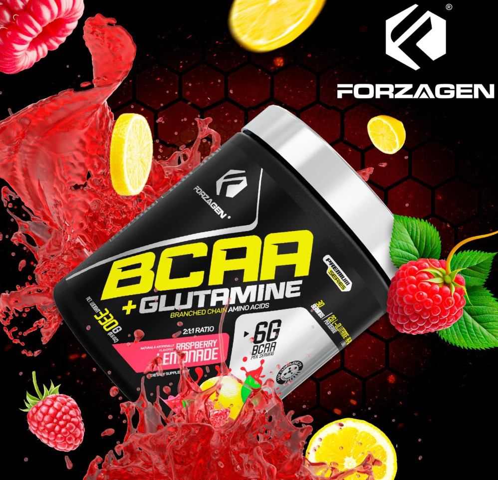 Forzagen BCAA Powder Glutamine 30 Serv Pre Post Workout Raspberry EXP 07/27