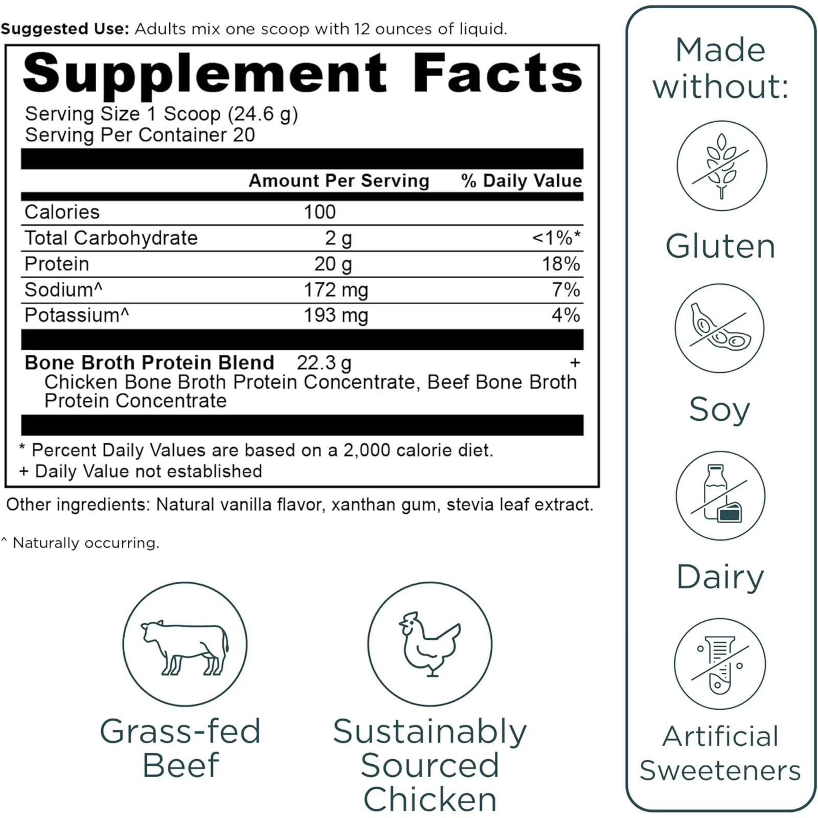 Bone Broth Protein Powder Vanilla 20g Protein 20 Servings