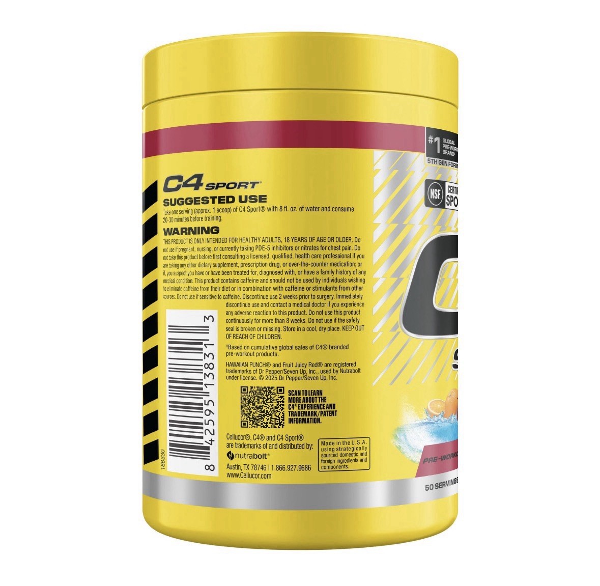 C4 Sport Pre-Workout Powder, Hawaiian Punch Fruit Juicy Red 1.39 lbs 50 Servings