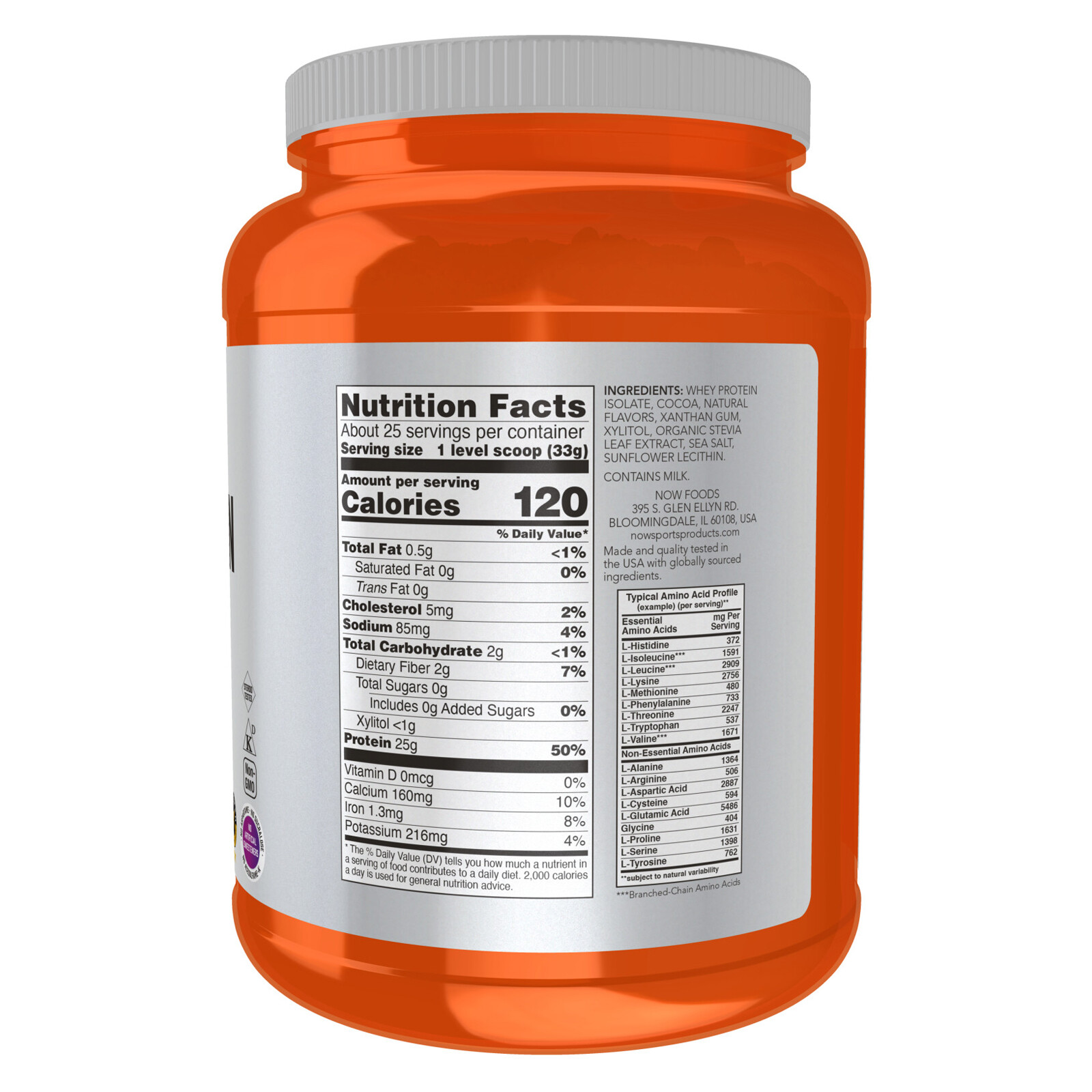 NOW FOODS Whey Protein Isolate Creamy Chocolate Powder 1.8 lbs.