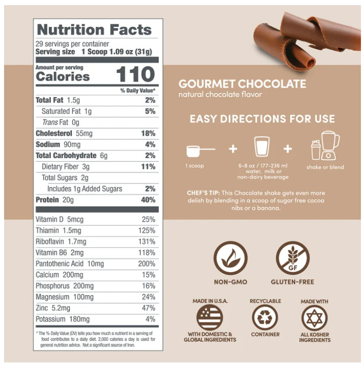 Designer Whey Protein Powder Gourmet Chocolate 12oz Gluten Free