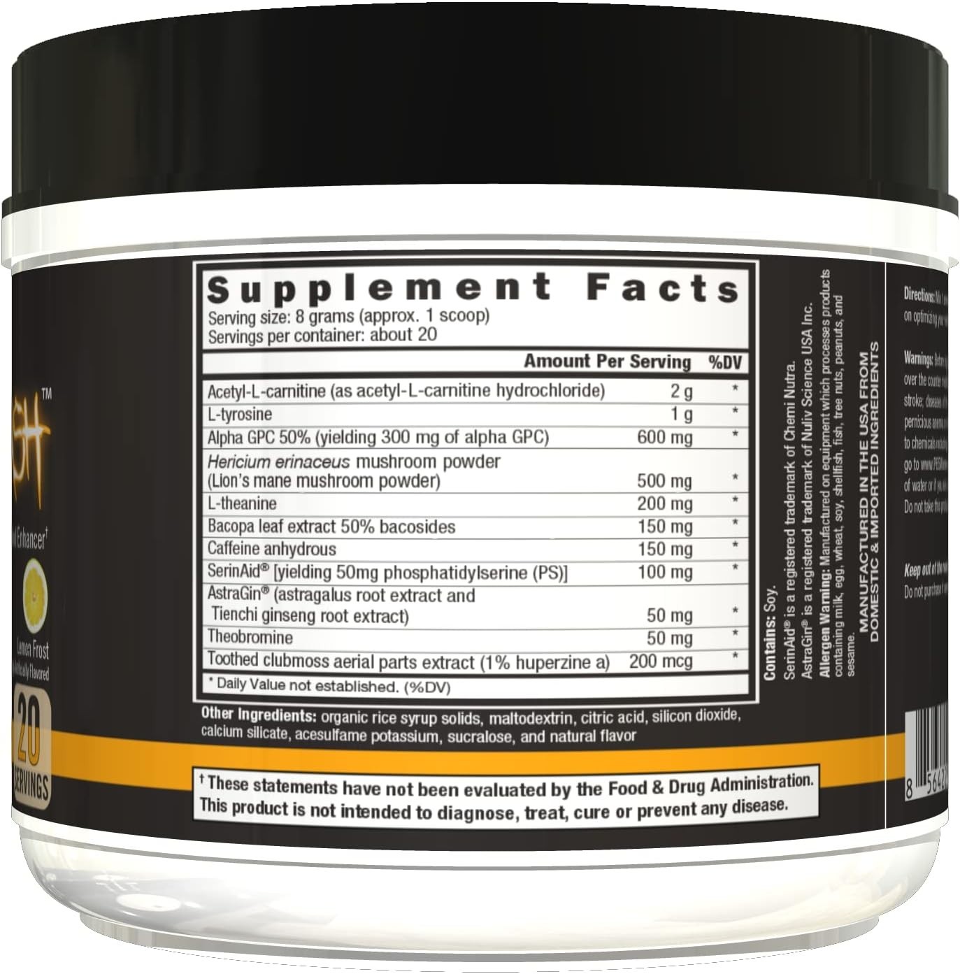 Controlled Labs Orange Brainwash Nootropic Energy Focus Gaming 20svg Lemon Frost