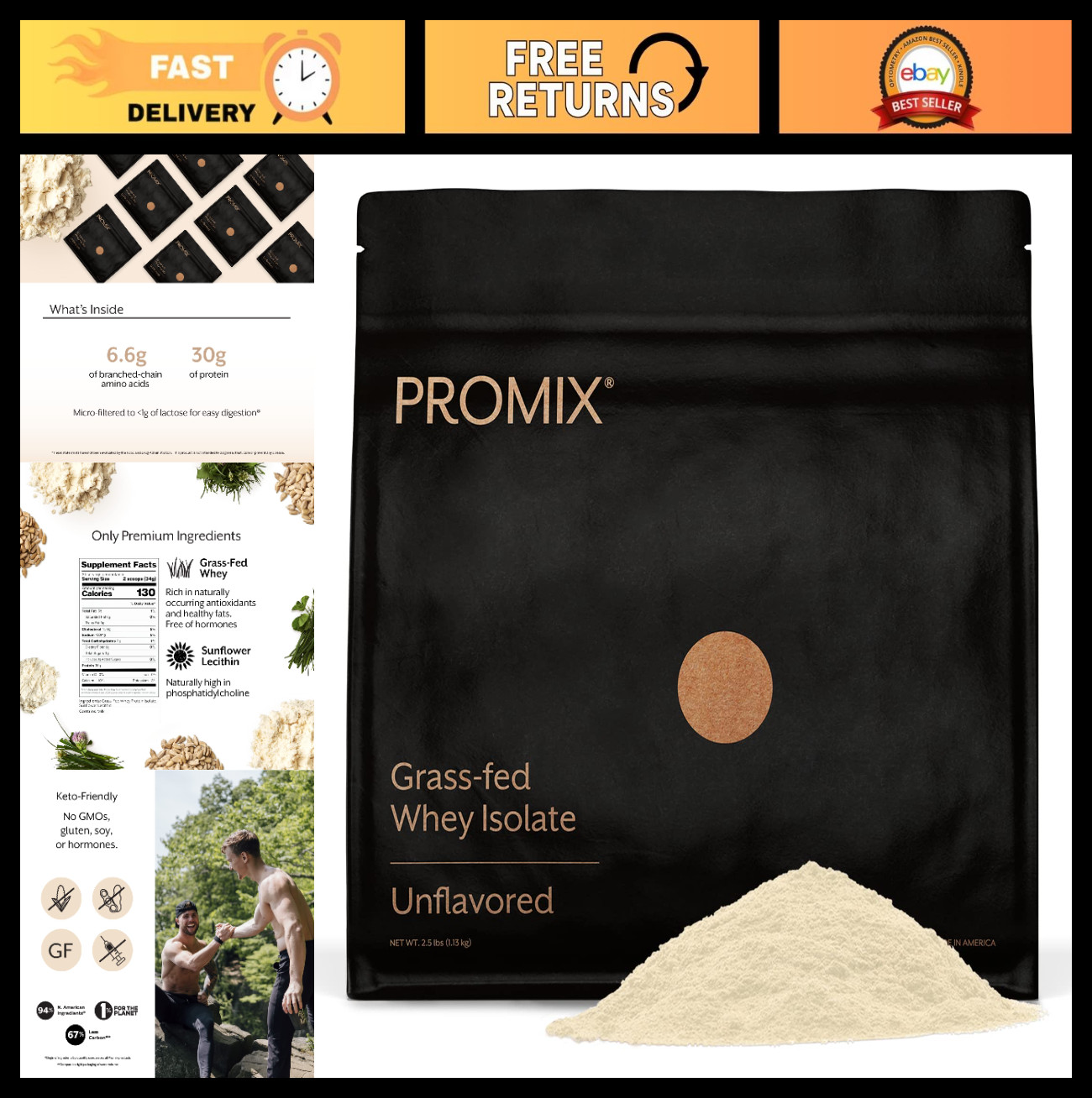 Whey Isolate Protein Powder, Unflavored, 2.5 lb – Low Carb, High Protein Supplem