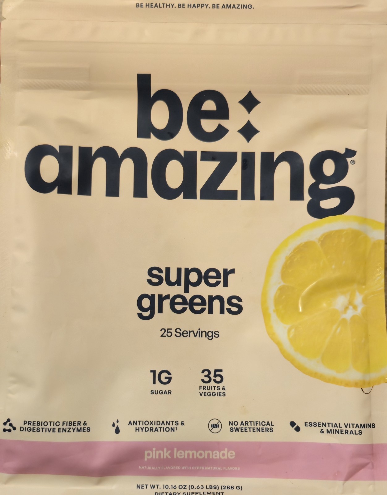 BE Amazing SUPER GREENS Powder 11 oz ( 25 Serv ) Natural Pink Lemonade 10/26