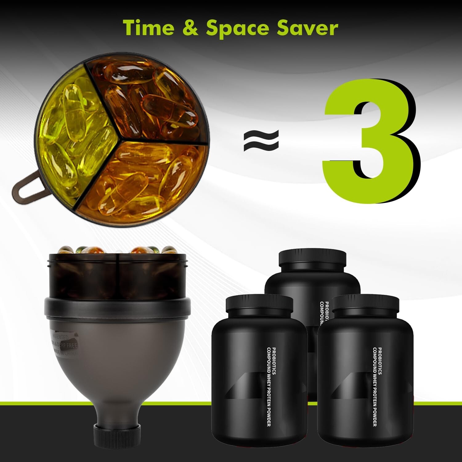 [4 Pack] Funnels for Filling Water Bottles with Protein Powder, 3 Compartment Pi