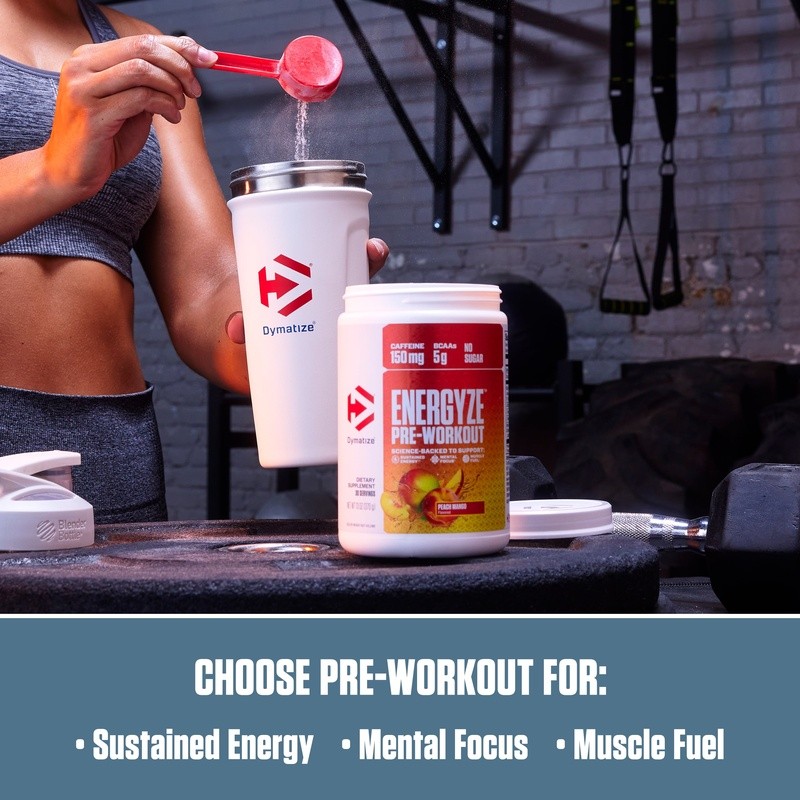 Energyze Preworkout Peach Mango 30 Servings Caffeine BCAAs Muscle Fuel Focus New