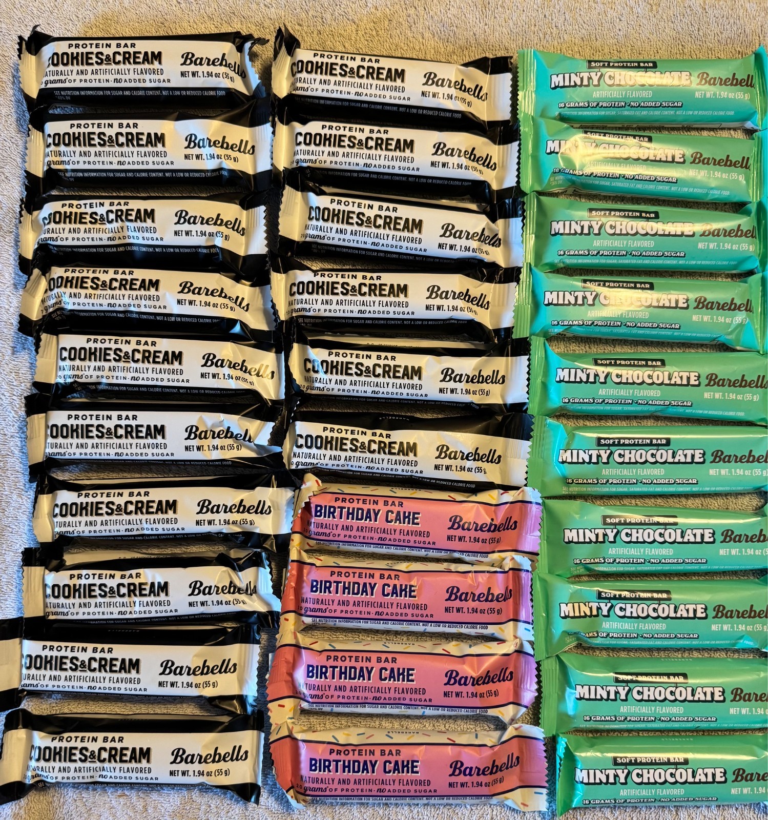 50 Barebells PROTEIN Bar COOKIES Banana BIRTHDAY, Key Lime, MINTY Caramel PEANUT